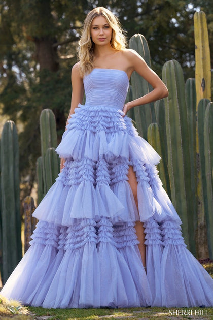 Sherri Hill Strapless Ruffle Ball Gown Prom Dress 55594