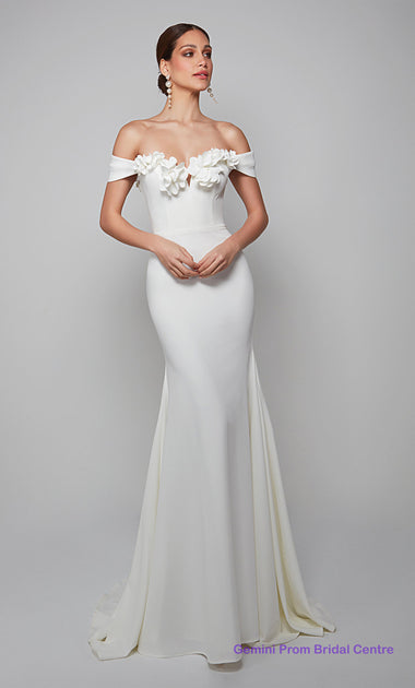 Formal Dress: 7029. Long Wedding Dress, Plunging Neckline, Fit N Flare