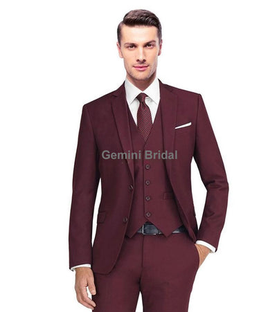 Modern Burgundy Suit Blazer-Gemini Bridal Prom Tuxedo Centre