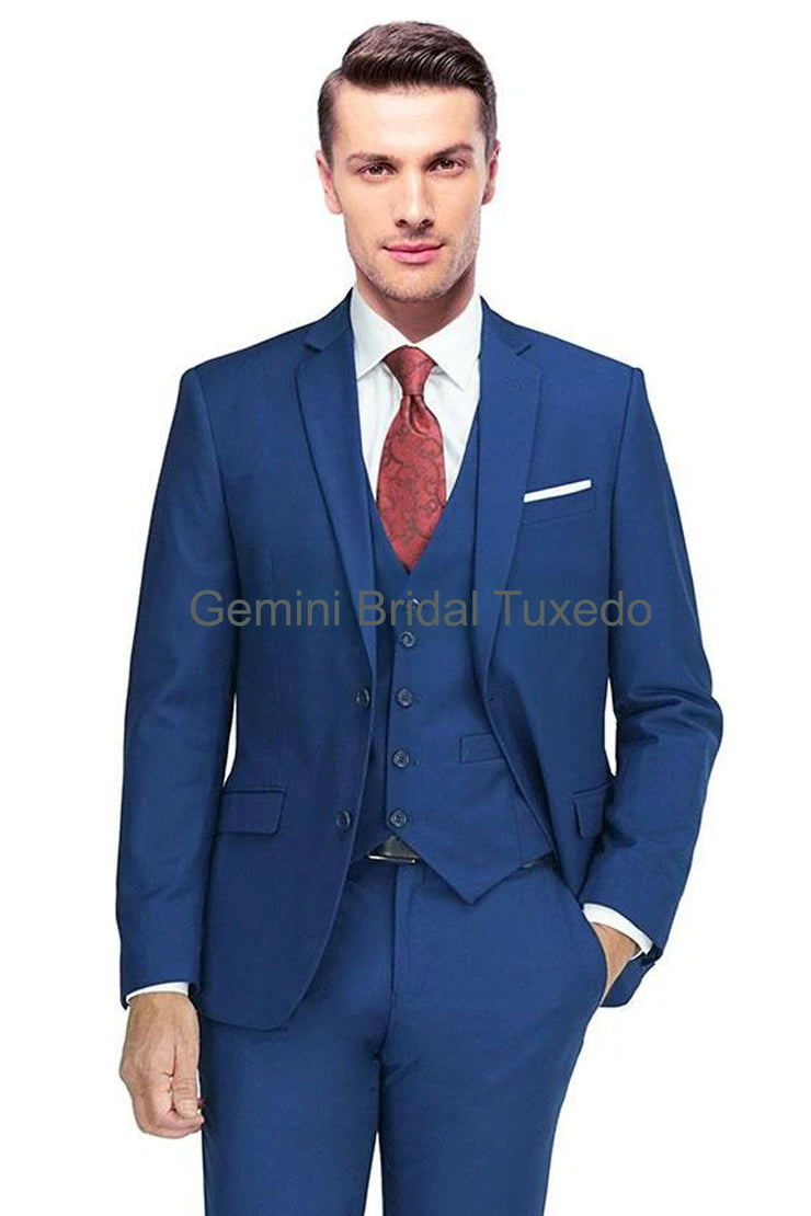 Modern French Blue Suit Blazer-Gemini Bridal Prom Tuxedo Centre