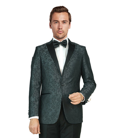 Modern Dark Grey Jacquard Tuxedo Blazer-Gemini Bridal Prom Tuxedo Centre