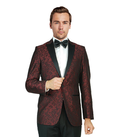 Modern Burgundy Jacquard Tuxedo Blazer-Gemini Bridal Prom Tuxedo Centre