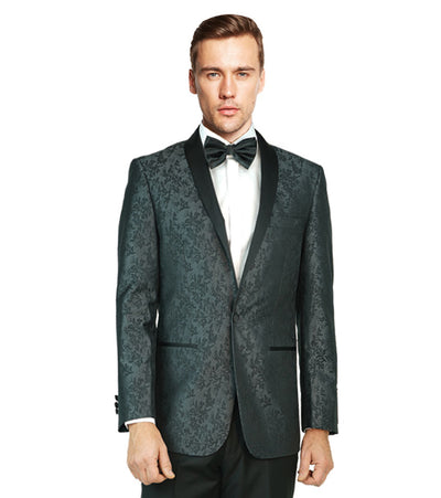 Dark Grey Jacquard Shawl Lapel Tuxedo-Gemini Bridal Prom Tuxedo Centre